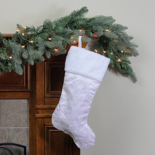 20.5" Iridescent Glitter Snowflake Stocking
